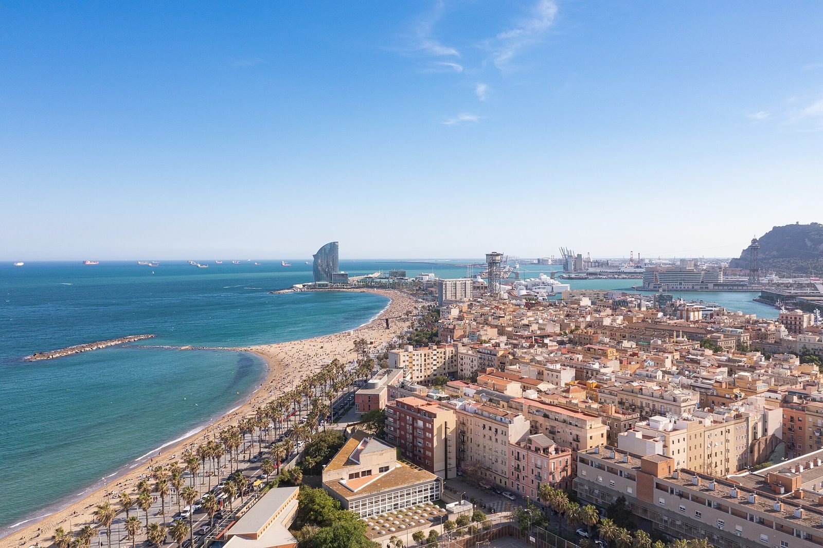 Barceloneta beach and the port in Barcelona