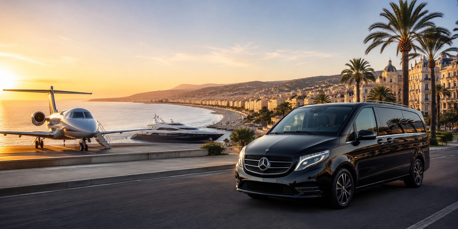 Private van for a transfer from Nice Airport along the French Riviera